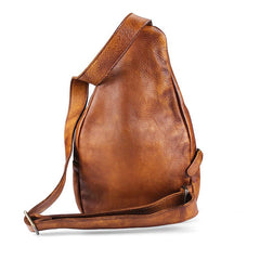 Cool Brown MENS LEATHER Sling Bag Chest Bag Coffee One Shoulder Backpack For Men - imessengerbags