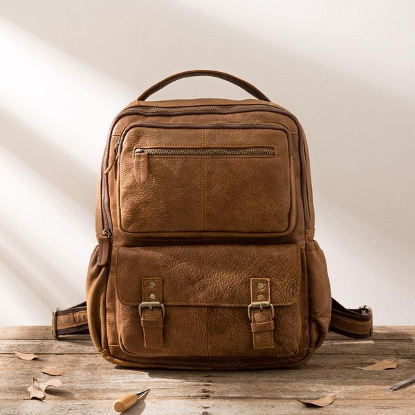Brown Mens Leather Backpacks Travel Backpacks Laptop Backpack for men - imessengerbags