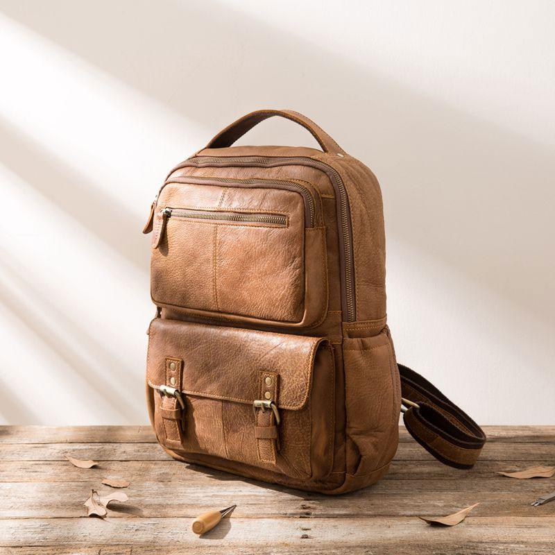 Brown Mens Leather Backpacks Travel Backpacks Laptop Backpack for men - imessengerbags