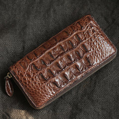 Brown Real Crocodile Leather Mens Long Wallet Zipper Wallet Clutch Wallet For Men - imessengerbags
