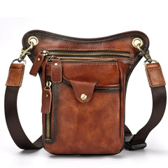 Vintage Brown Leather Men's CELL PHONE HOLSTER MINI SIDE BAG BELT POUCH Drop Leg Bag For Men - imessengerbags