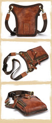 Vintage Brown Leather Men's CELL PHONE HOLSTER MINI SIDE BAG BELT POUCH Drop Leg Bag For Men - imessengerbags