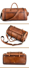 Cool Brown Leather Men's Overnight Bag Travel Bag Duffel Bag Weekender Bag For Men - imessengerbags
