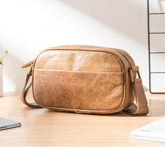 Camel Leather Mens Mini Phone Bag Courier Bag Small Messenger Bags Postman Bag for Men - imessengerbags