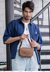Camel Leather Mens Mini Phone Bag Courier Bag Small Messenger Bags Postman Bag for Men - imessengerbags