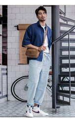 Camel Leather Mens Mini Phone Bag Courier Bag Small Messenger Bags Postman Bag for Men - imessengerbags