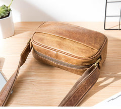 Camel Leather Mens Mini Phone Bag Courier Bag Small Messenger Bags Postman Bag for Men - imessengerbags