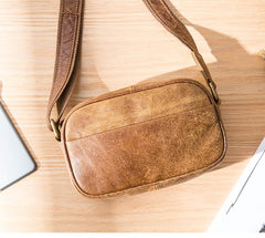 Camel Leather Mens Mini Phone Bag Courier Bag Small Messenger Bags Postman Bag for Men - imessengerbags