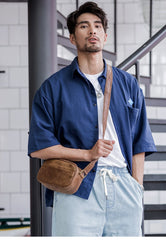 Camel Leather Mens Mini Phone Bag Courier Bag Small Messenger Bags Postman Bag for Men - imessengerbags