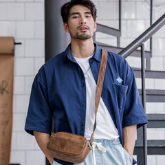 Camel Leather Mens Mini Phone Bag Courier Bag Small Messenger Bags Postman Bag for Men - imessengerbags