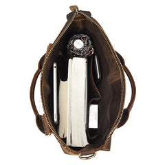 Brown Leather Mens Vintage Work Bag Handbag Briefcase Shoulder Bags Business Bags For Men - imessengerbags
