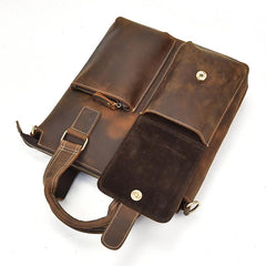Brown Leather Mens Vintage Work Bag Handbag Briefcase Shoulder Bags Business Bags For Men - imessengerbags