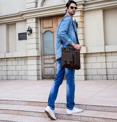 Brown Leather Mens Vintage Work Bag Handbag Briefcase Shoulder Bags Business Bags For Men - imessengerbags