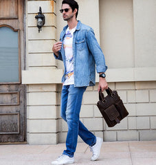 Brown Leather Mens Vintage Work Bag Handbag Briefcase Shoulder Bags Business Bags For Men - imessengerbags