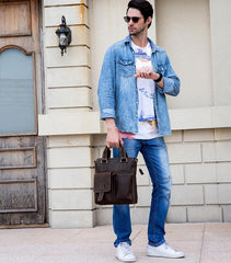 Brown Leather Mens Vintage Work Bag Handbag Briefcase Shoulder Bags Business Bags For Men - imessengerbags