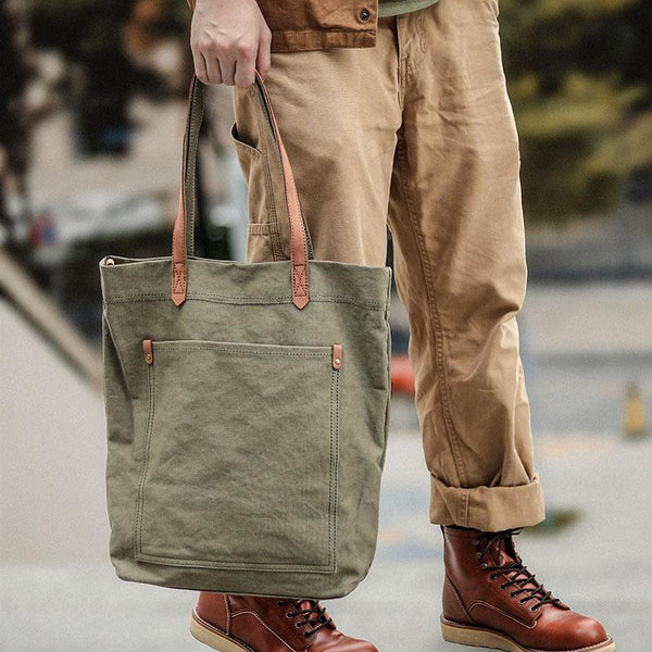 Green Mens Canvas Tote Tote bag On Shoulder Mens Canvas Work Tote Bags for Men