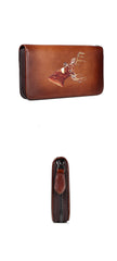 Brown Vintage Deer Wallet Leather Mens Womens Gray Long Wallet Zipper Clutch Wallet For Men