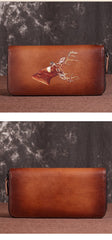 Brown Vintage Deer Wallet Leather Mens Womens Gray Long Wallet Zipper Clutch Wallet For Men - imessengerbags