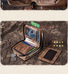 Brown Vintage Bifold Wallet Leather Mens billfold Small Wallet Zipper Small Wallet For Men - imessengerbags