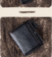 Brown Vintage Bifold Wallet Leather Mens billfold Small Wallet Zipper Small Wallet For Men - imessengerbags