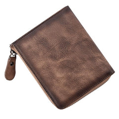 Brown Vintage Bifold Wallet Leather Mens billfold Small Wallet Zipper Small Wallet For Men - imessengerbags