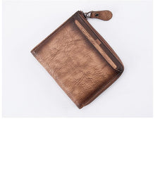 Brown Vintage Bifold Wallet Leather Mens billfold Small Wallet Zipper Small Wallet For Men - imessengerbags