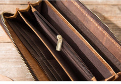 Brown Vintage Cool Mens Zipper long Wallet Leather Wallet Bifold Long Wallets Clutch for Men - imessengerbags