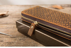 Brown Vintage Cool Mens Zipper long Wallet Leather Wallet Bifold Long Wallets Clutch for Men - imessengerbags