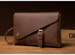 Brown Vintage Mens long Wallet Large Wristlet Wallet Cool Clutch Wallet Envelope Wallet for Men - imessengerbags