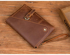 Brown Vintage Mens long Wallet Large Wristlet Wallet Cool Clutch Wallet Envelope Wallet for Men - imessengerbags