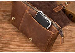 Brown Vintage Mens long Wallet Large Wristlet Wallet Cool Clutch Wallet Envelope Wallet for Men - imessengerbags
