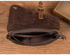 Brown Vintage Mens long Wallet Large Wristlet Wallet Cool Clutch Wallet Envelope Wallet for Men - imessengerbags