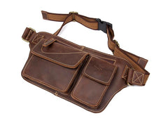 Vintage Brown Leather Fanny Pack Mens Waist Bags Hip Pack Belt Bags Bumbags for Men