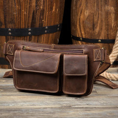 Vintage Brown Leather Fanny Pack Mens Waist Bags Hip Pack Belt Bags Bumbags for Men