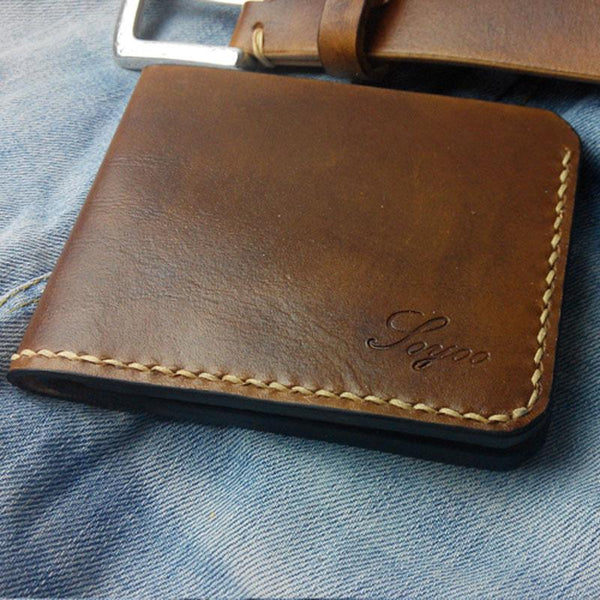 Brown Vintage Leather Mens Slim Small Wallet Leather Bifold Wallets for Men - imessengerbags