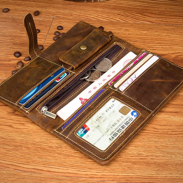 Brown Vintage Mens long Wallet Bifold Long Wallet Clutch Wallet Long Wallets for Men - imessengerbags