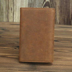 Brown Vintage Simple Long Wallet Leather Mens Dark Brown Trifold Card Wallet Light Brown Business Wallet For Men - imessengerbags