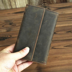 Brown Vintage Simple Long Wallet Leather Mens Dark Brown Trifold Card Wallet Light Brown Business Wallet For Men - imessengerbags