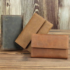 Brown Vintage Simple Long Wallet Leather Mens Dark Brown Trifold Card Wallet Light Brown Business Wallet For Men - imessengerbags