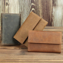 Brown Vintage Simple Long Wallet Leather Mens Dark Brown Trifold Card Wallet Light Brown Business Wallet For Men