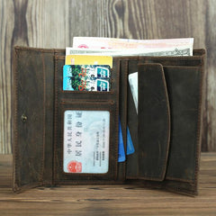 Brown Vintage Simple Long Wallet Leather Mens Dark Brown Trifold Card Wallet Light Brown Business Wallet For Men - imessengerbags