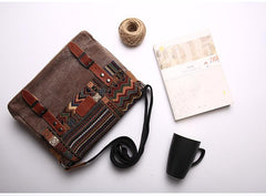 Gray Waxed Canvas Country Style Mens 11'' Side Bag Courier Bag Shoulder Bag Small Messenger Bag for Men - imessengerbags