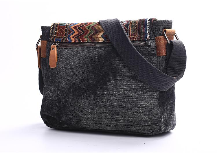Gray Waxed Canvas Country Style Mens 11 Side Bag Courier Bag