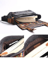 Gray Waxed Canvas Country Style Mens 11'' Side Bag Courier Bag Shoulder Bag Small Messenger Bag for Men - imessengerbags