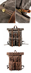 Brown Waxed Canvas Mens Waterproof Large 15'' Hiking Backpack Travel Backpack Computer Backpack for Men - imessengerbags