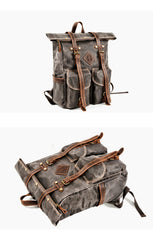 Brown Waxed Canvas Mens Waterproof Large 15'' Hiking Backpack Travel Backpack Computer Backpack for Men - imessengerbags