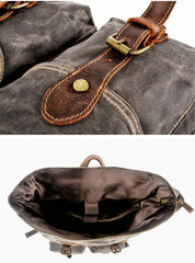 Brown Waxed Canvas Mens Waterproof Large 15'' Hiking Backpack Travel Backpack Computer Backpack for Men - imessengerbags