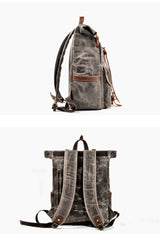 Brown Waxed Canvas Mens Waterproof Large 15'' Hiking Backpack Travel Backpack Computer Backpack for Men - imessengerbags