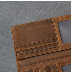 Vintage Brown Leather Mens Bifold Long Wallet Long Bifold Card Wallet For Men - imessengerbags