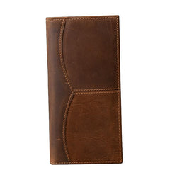 Vintage Brown Leather Mens Bifold Long Wallet Long Bifold Card Wallet For Men - imessengerbags